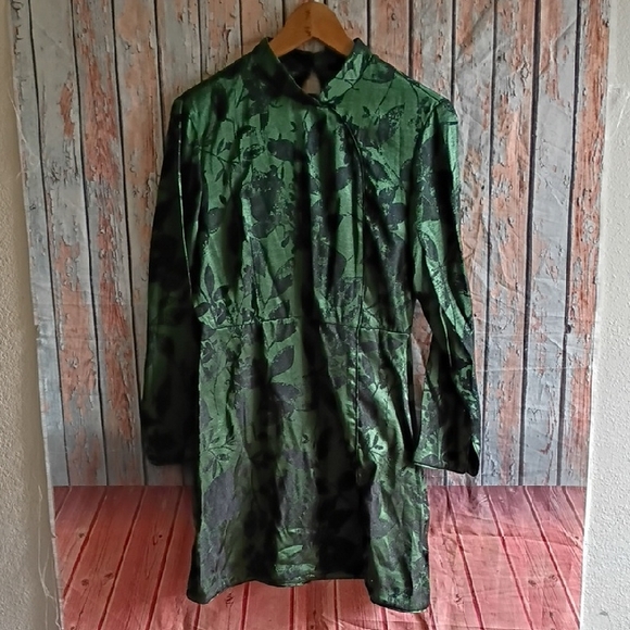 ZARA Green Satin Chinese Style Mini Dress in size M - Picture 1 of 10